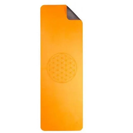 Yogamatte TPE ecofriendly - orange/grau 6mm zweischichtig mit Blume des Lebens Berk