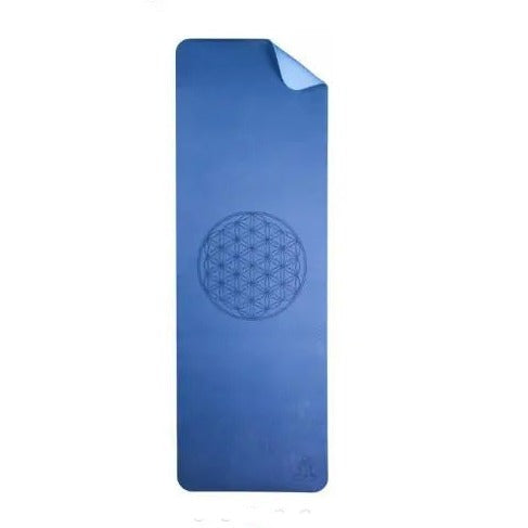 Yogamatte TPE ecofriendly - dunkelblau/hellblau 6mm zweischichtig mit Blume des Lebens Berk