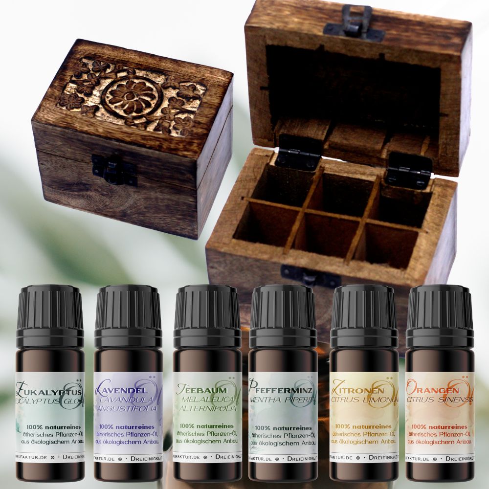 Kleiner Starter 6 ätherische Öle und eine Handgeschnitze Box - Ritualmanufaktur.de