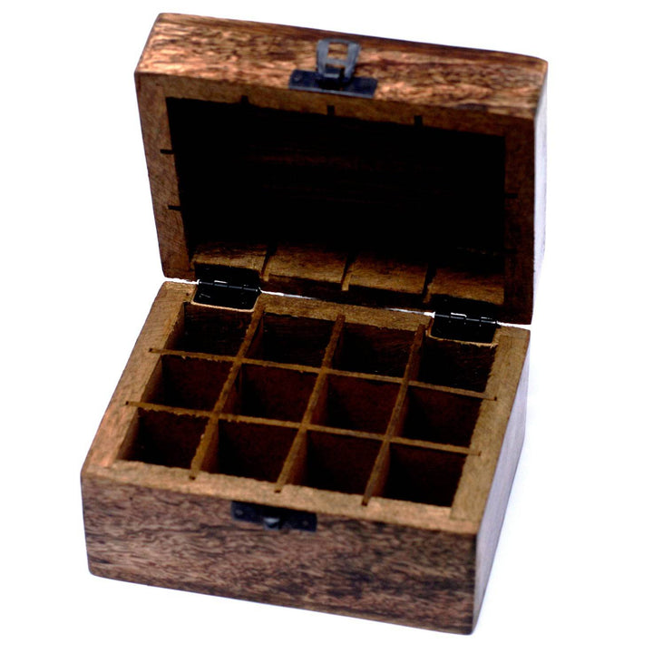 Aromatherapie Box 12 Fläschchen aus Mangoholz Handgefertigt - Ritualmanufaktur.de