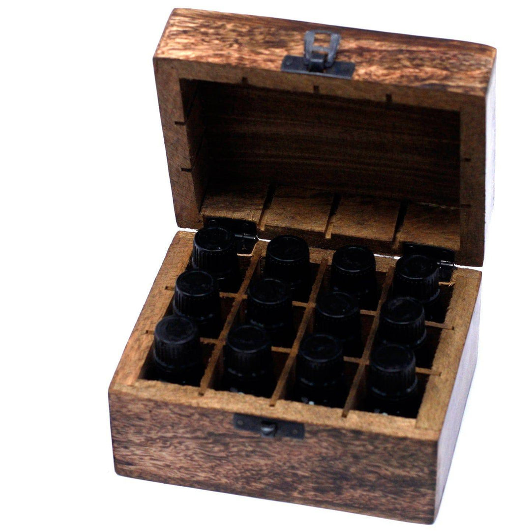 Aromatherapie Box 12 Fläschchen aus Mangoholz Handgefertigt - Ritualmanufaktur.de