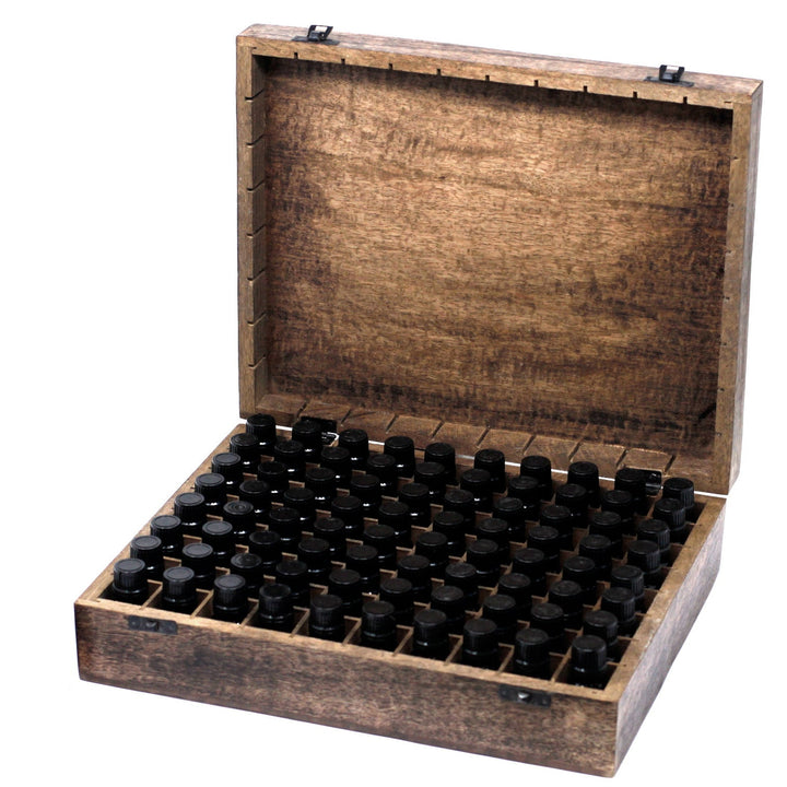 Aromatherapie Box 80 Fläschchen aus Mangoholz Handgefertigt