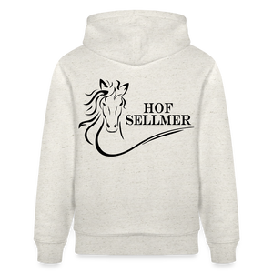 Hof Sellmer Unisex Bio-Hoodie CRUISER  dunkel / Schrift weiß - Beige meliert