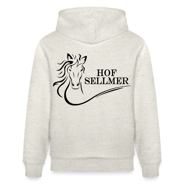 Hof Sellmer Unisex Bio-Hoodie CRUISER  dunkel / Schrift weiß - Beige meliert