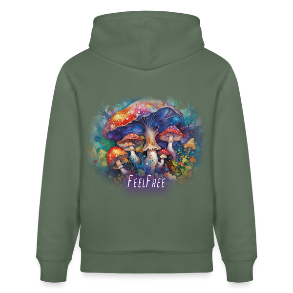 Feel Free – Premium Hoodie Pilzmagie - Tanngrün