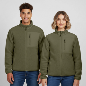 Hof Sellmer Sherpajacke grün / weiße Schrift - Khaki
