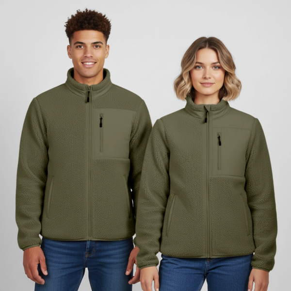Hof Sellmer Sherpajacke grün / weiße Schrift - Khaki
