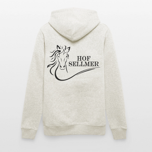 Hof Sellmer Unisex Bio-Hoodie CRUISER  dunkel / Schrift weiß - Beige meliert