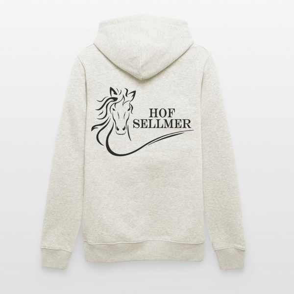 Hof Sellmer Unisex Bio-Hoodie CRUISER  dunkel / Schrift weiß - Beige meliert