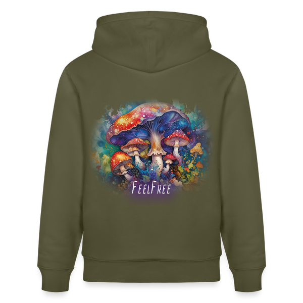 Feel Free – Premium Hoodie Pilzmagie - Khaki Grün