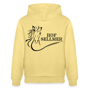 Hof Sellmer Unisex Bio-Hoodie CRUISER  dunkel / Schrift weiß - Gelb Viva 