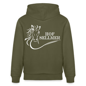 Stanley/Stella Unisex Bio-Hoodie dunkle Farben / Schrift weiss - Khaki Grün