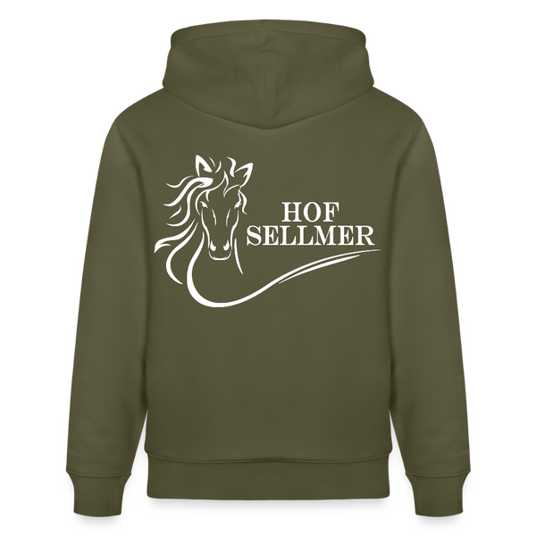 Stanley/Stella Unisex Bio-Hoodie dunkle Farben / Schrift weiss - Khaki Grün