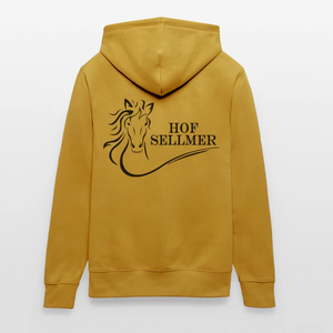 Hof Sellmer Unisex Bio-Hoodie CRUISER  dunkel / Schrift weiß - Ocker