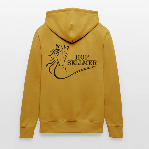 Hof Sellmer Unisex Bio-Hoodie CRUISER  dunkel / Schrift weiß - Ocker