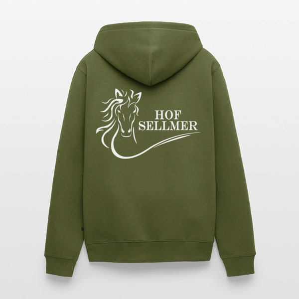 Hof Sellmer Männer Premium Kapuzenjacke dunkle Farben / weiße Schrift - Khaki