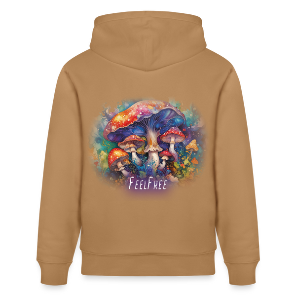 Feel Free – Premium Hoodie Pilzmagie - Karamell 