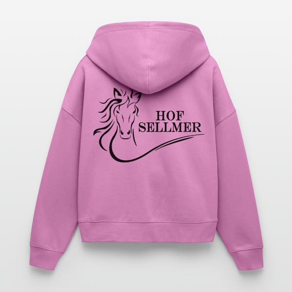 Hof Sellmer Stanley/Stella Boxy Frauen Bio Zip Hoodie helle Farben / schwarze Schrift - Pink