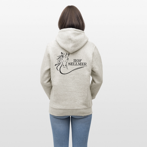 Hof Sellmer Unisex Bio-Hoodie CRUISER  dunkel / Schrift weiß - Beige meliert