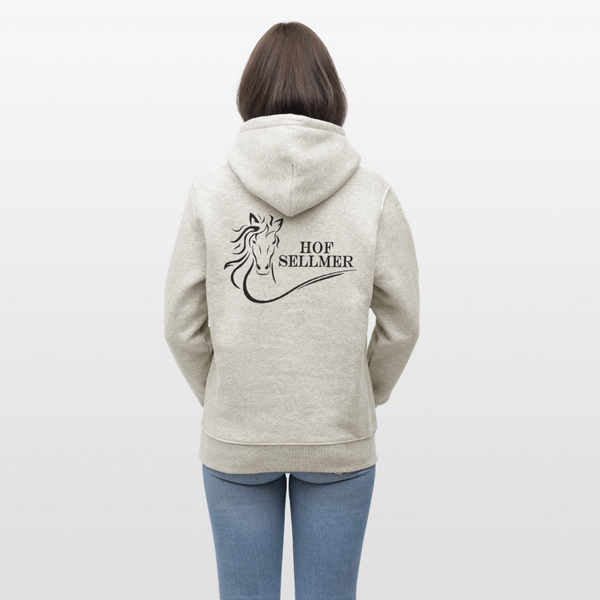 Hof Sellmer Unisex Bio-Hoodie CRUISER  dunkel / Schrift weiß - Beige meliert