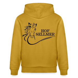 Hof Sellmer Unisex Bio-Hoodie CRUISER  dunkel / Schrift weiß - Ocker