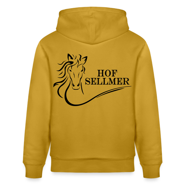 Hof Sellmer Unisex Bio-Hoodie CRUISER  dunkel / Schrift weiß - Ocker