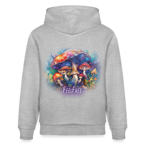 Feel Free – Premium Hoodie Pilzmagie - Grau meliert