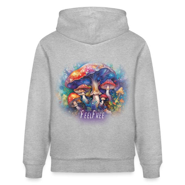 Feel Free – Premium Hoodie Pilzmagie - Grau meliert