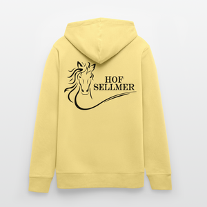 Hof Sellmer Unisex Bio-Hoodie CRUISER  dunkel / Schrift weiß - Gelb Viva 