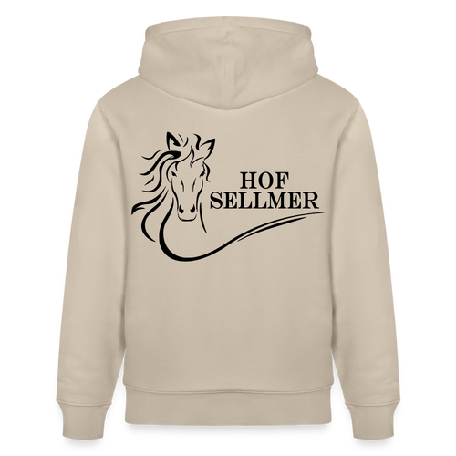 Hof Sellmer Unisex Bio-Hoodie CRUISER  dunkel / Schrift weiß - Beige