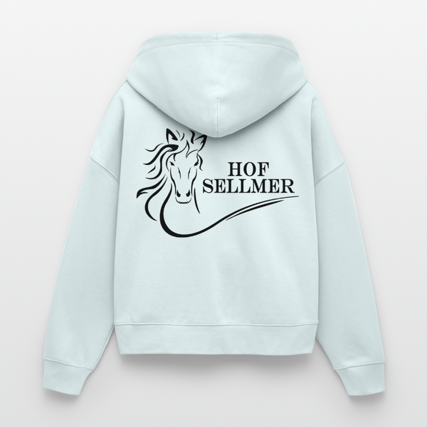 Hof Sellmer Stanley/Stella Boxy Frauen Bio Zip Hoodie helle Farben / schwarze Schrift - Eisblau