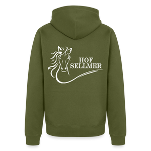 Hof Sellmer Männer Premium Kapuzenjacke dunkle Farben / weiße Schrift - Khaki