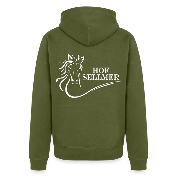 Hof Sellmer Männer Premium Kapuzenjacke dunkle Farben / weiße Schrift - Khaki