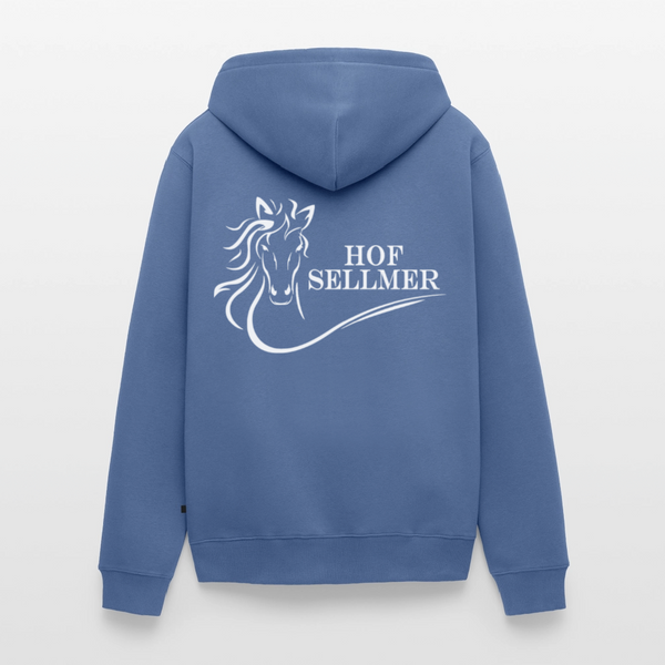 Hof Sellmer Männer Premium Kapuzenjacke dunkle Farben / weiße Schrift - Taubenblau