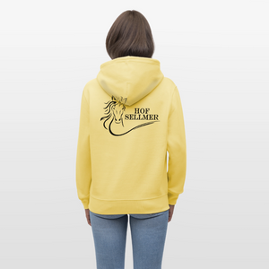 Hof Sellmer Unisex Bio-Hoodie CRUISER  dunkel / Schrift weiß - Gelb Viva 