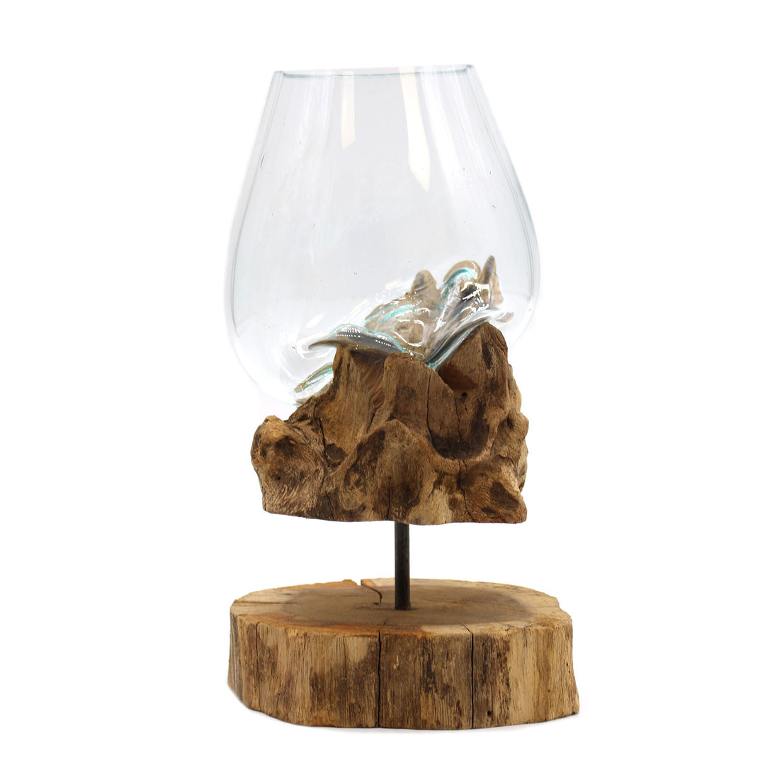 Geschmolzenes Glas auf Holz mit Ständer groß