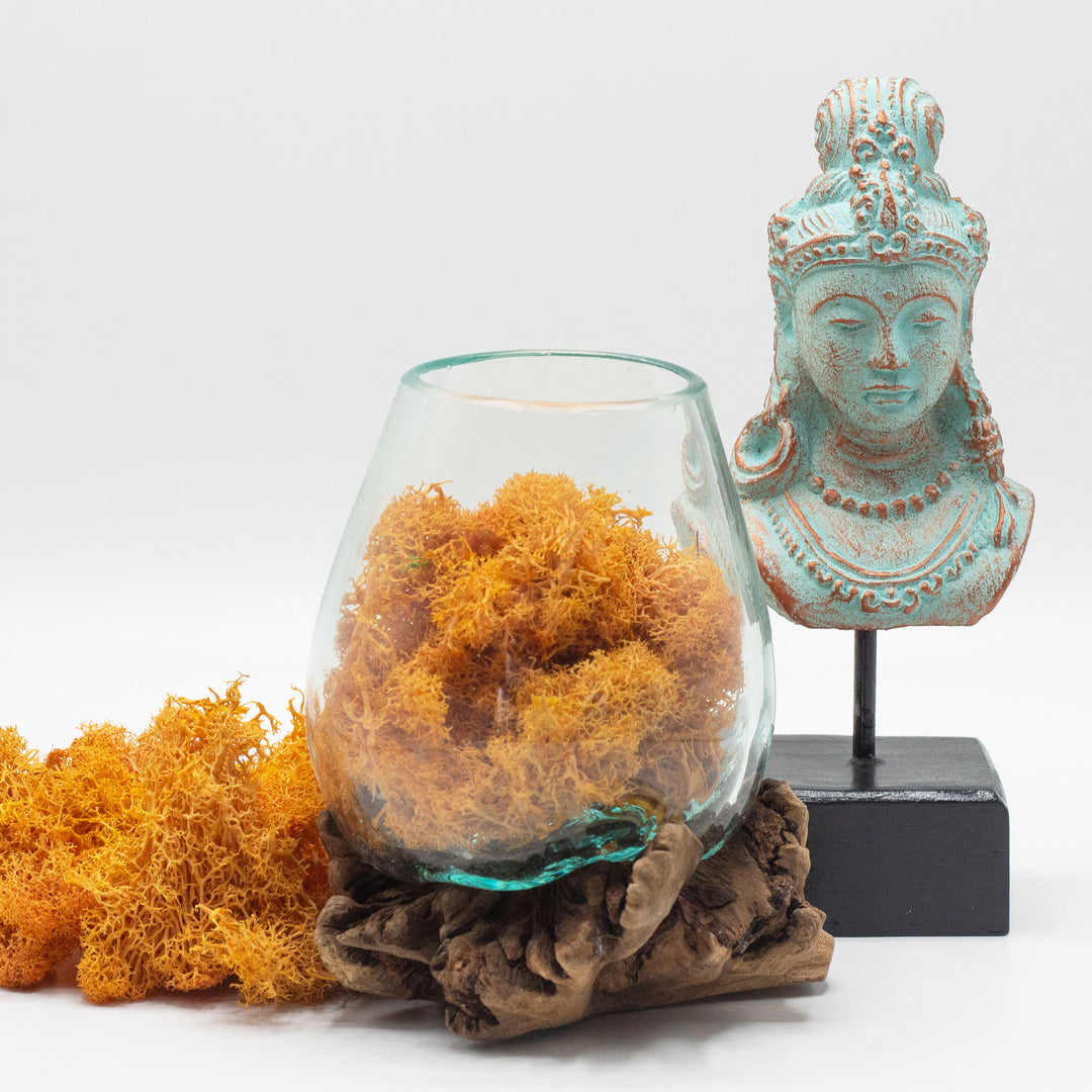 Geschmolzenes Glas auf Holz seltenem Parasitenholz