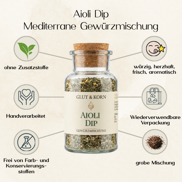 Aioli Dip Gewürzmischung zum Anmischen von Aioli mit getrockneten Gewürzen, Ritualmanufaktur, Glut & Korn