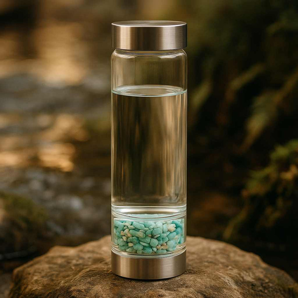 Edelstein Wasserflasche Amazonit - Ritualmanufaktur.de