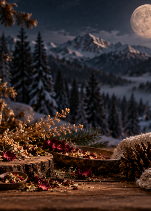 Kollektionsbanner für die Rauhnächte, Nacht und Räuhcerzeug