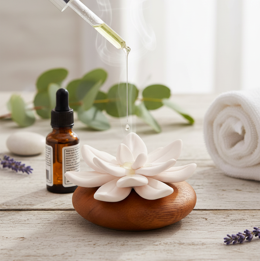 Lotus Aura Duftstein Keramik & Akazienholz