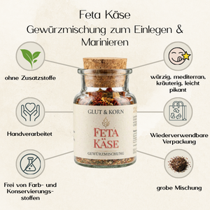 Feta Käse Gewürzmsischung zum Würzen & Marinieren von Speisen, oder Einlegen von Feta Käse,  Ritualmanufaktur, Glut & Korn