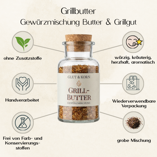 Grillbutter Gewürzmischung zum Würzen von Butter und Fleisch, Ritualmanufaktur, Glut & Korn