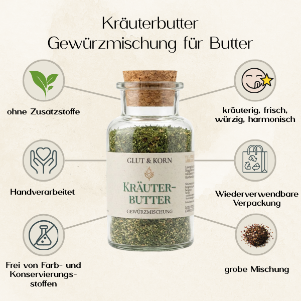 Kräuterbutter Gewürzmischung zum Würzen von Butter und Quark, Ritualmanufaktur, Glut & Korn