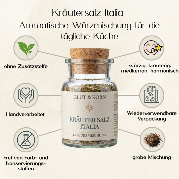 Kräutersalz Italia, zum Würzen von Speisen mit italienischem Touch, Ritualmanufaktur, Glut & Korn
