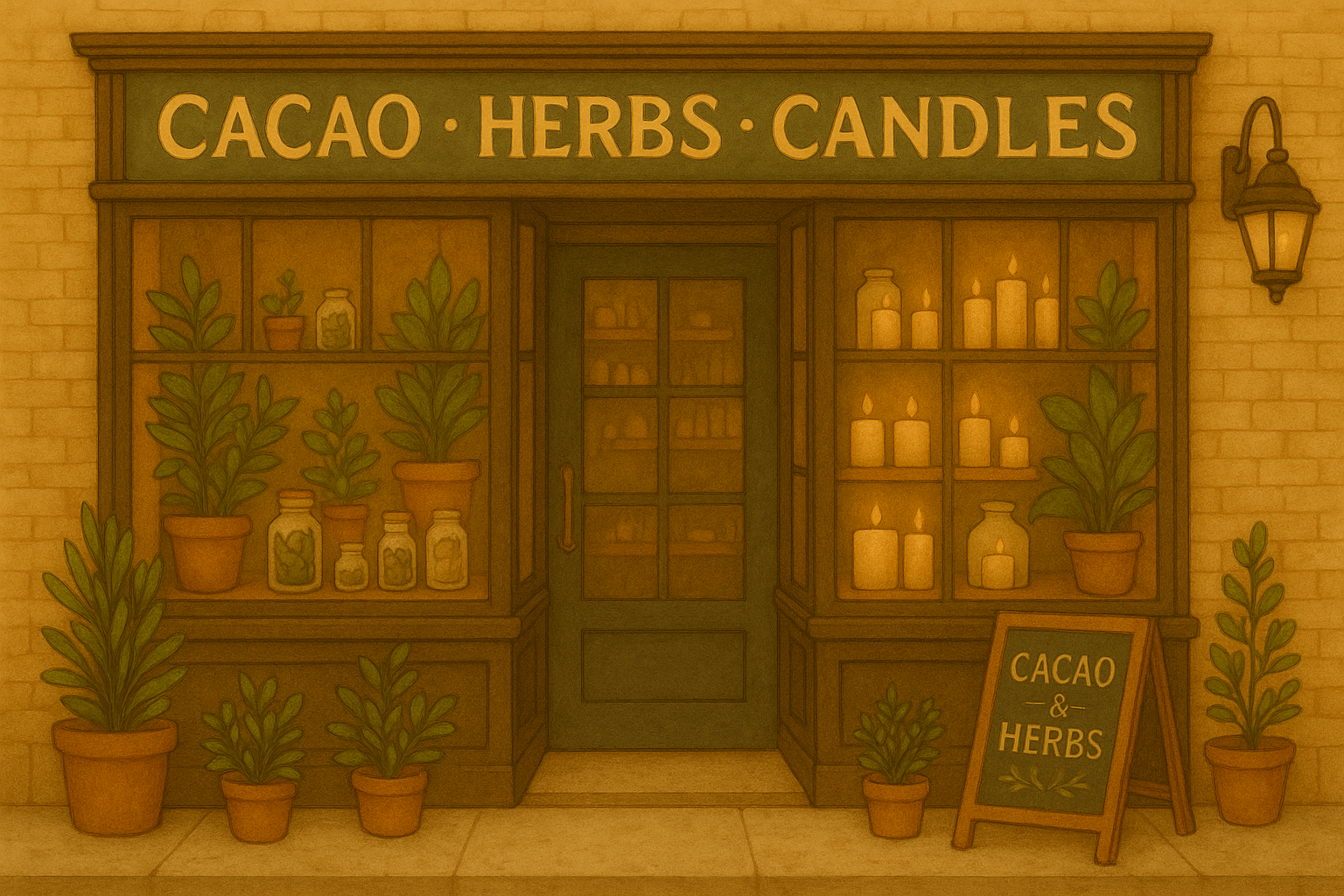 Geschäft für Kräuter Kakao und Kerzen