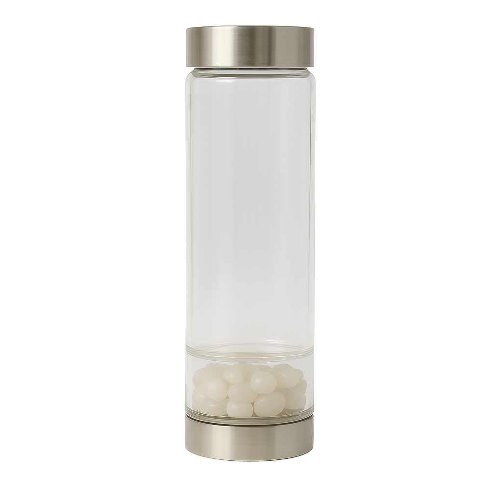 Edelstein Wasserflasche Mondstein - Ritualmanufaktur.de
