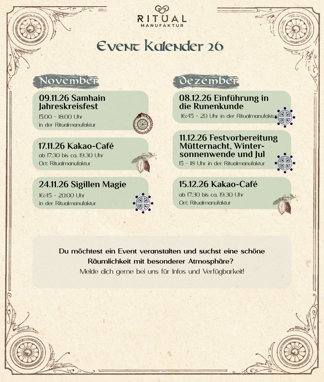 Termine für unsere Events in der Ritualmanufaktur Teil 2