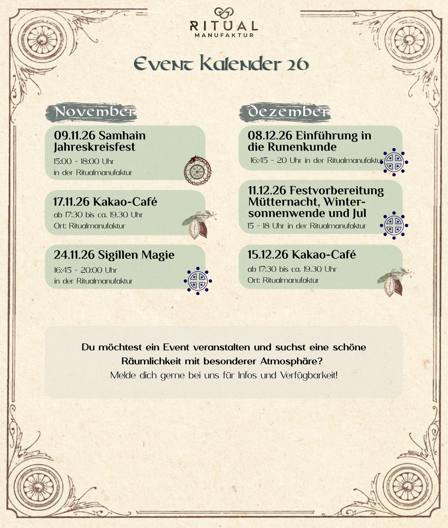 Termine für unsere Events in der Ritualmanufaktur Teil 2