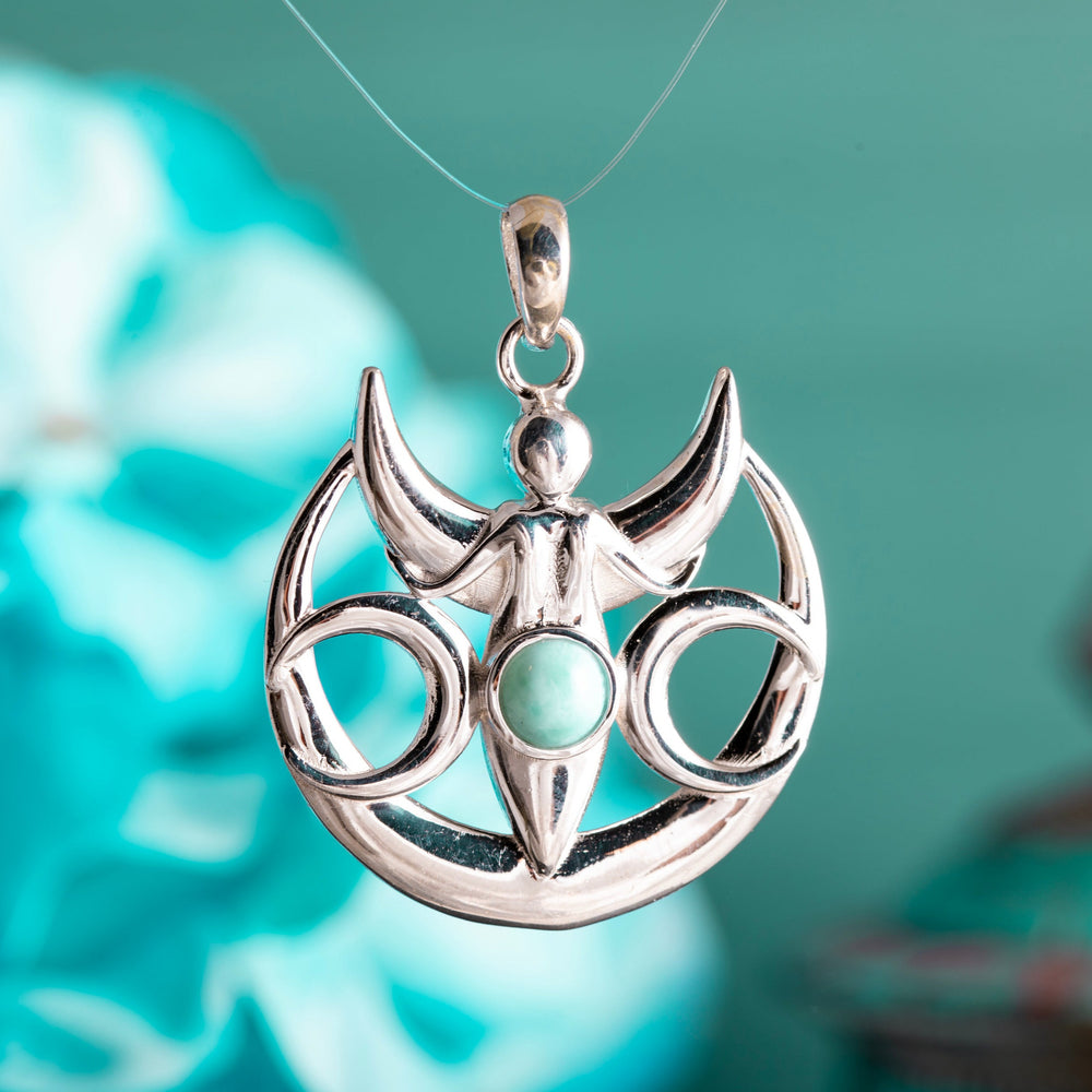 Dreifache Mondgöttin mit Larimar 925 Sterling Silber - Ritualmanufaktur.de